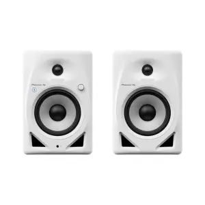 Pioneer DJ DM-50D-BT in white 5-inch desktop active monitor speaker featuring Bluetooth for wireless audio streaming.