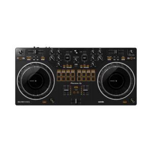 Pioneer DJ DDJ-REV1, a 2-deck Serato DJ controller with intuitive layout and performance features for DJs.
