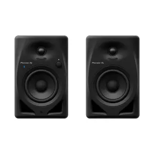 Pioneer DJ DM-40D-BT in black 4-inch desktop active monitor speaker featuring Bluetooth for wireless audio streaming.