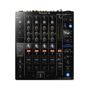 Pioneer DJ DJM-750MK2, a 4-channel professional mixer designed for club DJs, featuring various audio controls and effects.