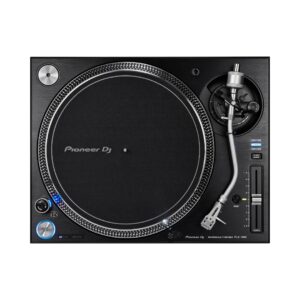 Professional Pioneer DJ PLX-1000 turntable with a sleek design, direct drive system, and adjustable pitch control.