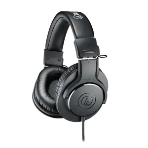 Audio-Technica ATH-M20x closed-back monitor headphones with cushioned ear pads and adjustable headband for comfort.
