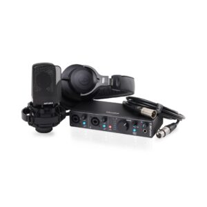 Arturia MiniFuse Recording Pack featuring a compact audio interface, microphone, and headphones for music production.