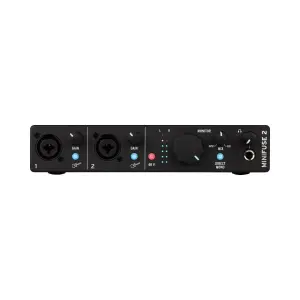 Arturia MiniFuse 2 USB-C audio interface in black, designed for high-quality audio recording and playback.