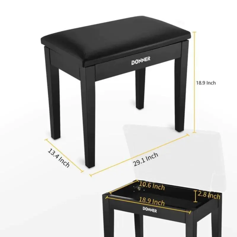 Donner EC2044 Piano Bench Stool with Music Storage Black - Image 2