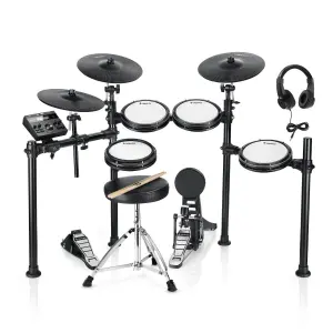 Donner DED-200P electric drum set with five drums and three cymbals, ideal for beginners and experienced drummers alike.