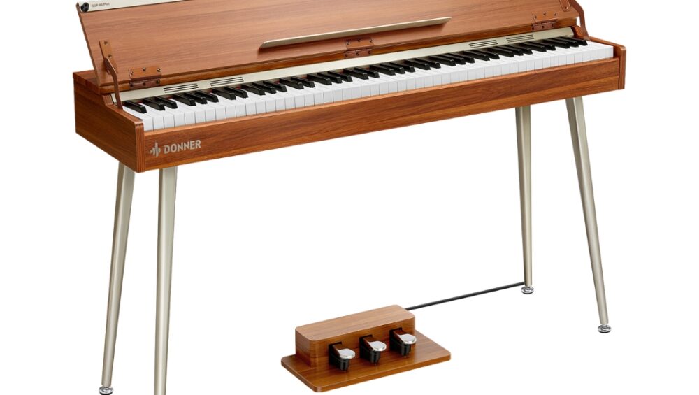 Donner DDP-80 Plus digital piano with 88 wooden keys, showcasing a sleek design and elegant finish.