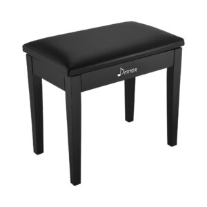 Black Donner EC2044 piano bench stool with music storage, designed for comfort and functionality in music practice.