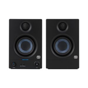 Black PreSonus Eris E3.5 2nd Gen studio monitors with 3.5-inch woofers, designed for high-quality audio production.