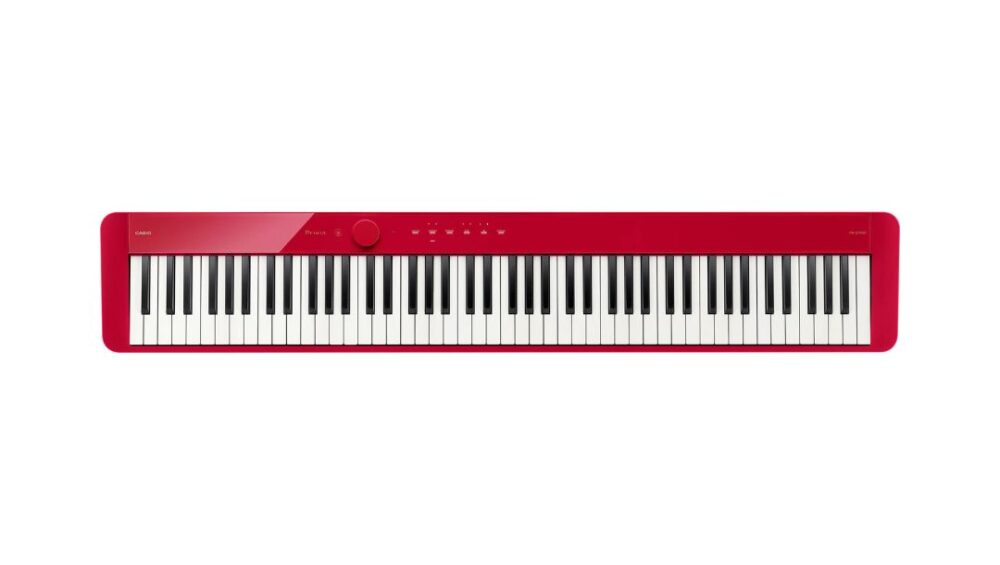 Casio Privia PX-S1100-RD digital piano with 88 keys, featuring a sleek design and modern technology for versatile music performance.