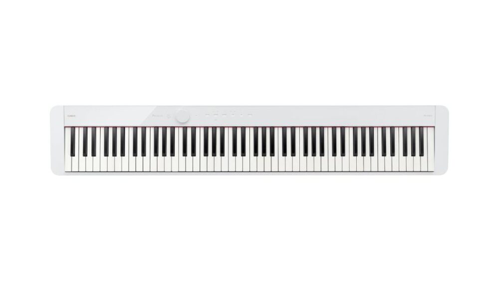 Casio Privia PX-S1100-WH digital piano with 88 keys, featuring a sleek design and modern technology for versatile music performance.