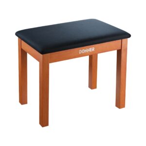EC2088 by Donner is a wooden piano bench stool with music storage, featuring a classic design in a natural wood color.