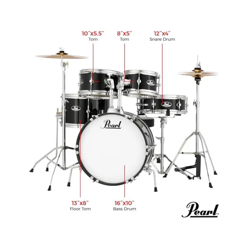 Pearl Roadshow Junior 5-Pcs Drum Set with Hardware & Cymbals - (Jet Black) - Image 16