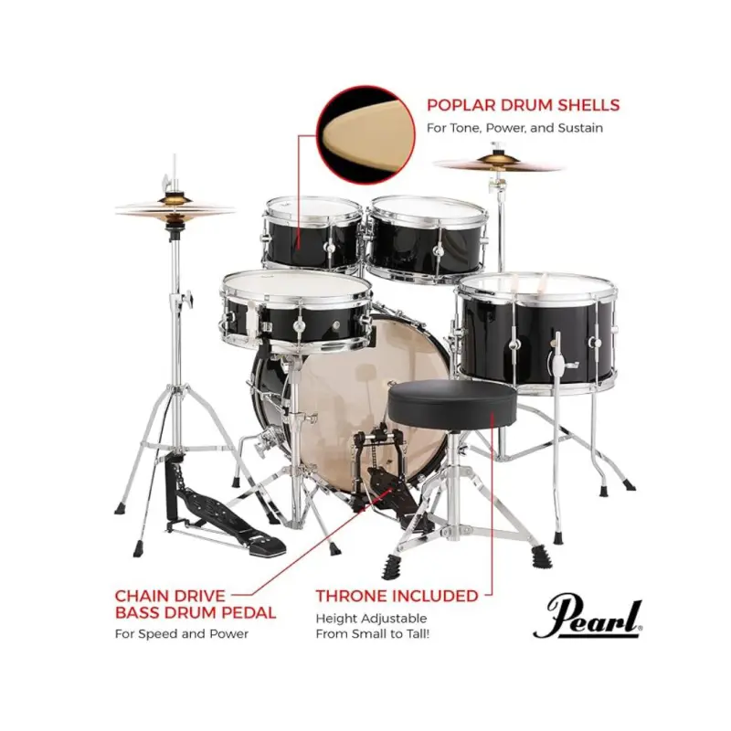 Pearl Roadshow Junior 5-Pcs Drum Set with Hardware & Cymbals - (Jet Black) - Image 17