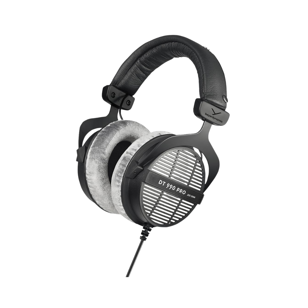 Beyerdynamic DT 990 Pro 250 ohm open-back studio headphones with cushioned ear pads and adjustable headband.