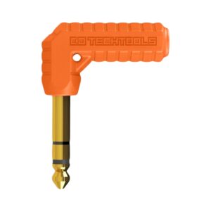 Neon Orange angled Chroma Jacks by DJTT, designed for enhanced DJ performance and connectivity.