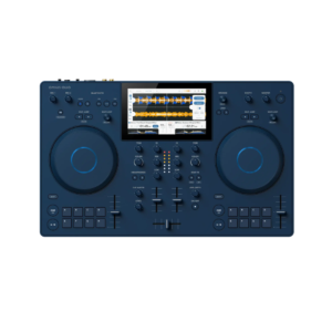AlphaTheta Omnis Duo All-In-One DJ System featuring dual decks and integrated controls for seamless music mixing.