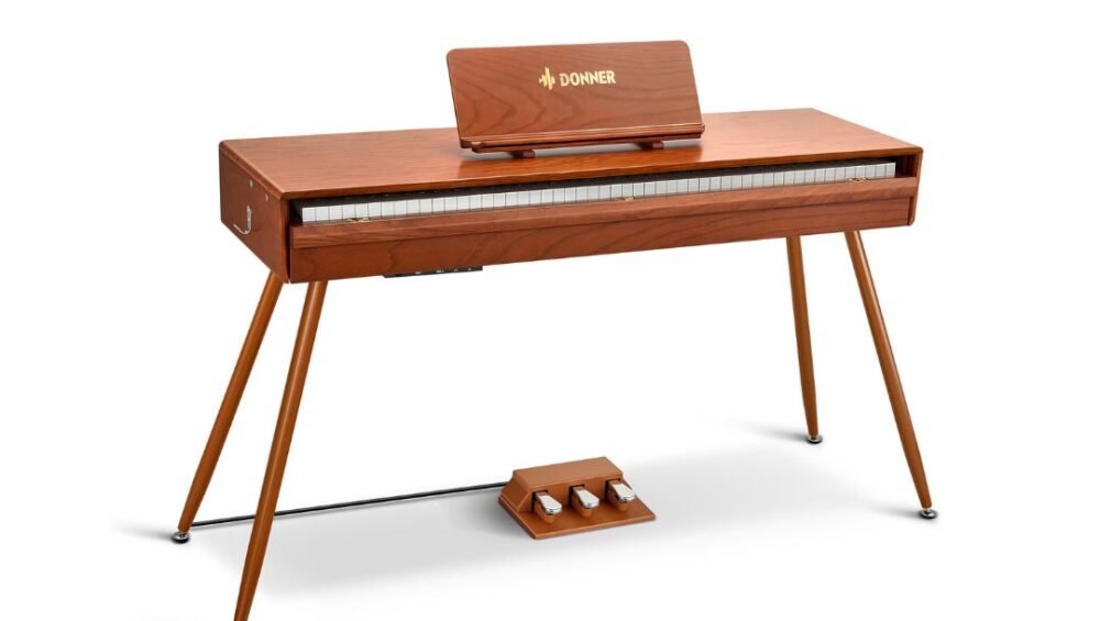 Donner DDP-80 Pro Digital Piano with a sleek design, 88 weighted keys, and various sound settings for versatile music creation.
