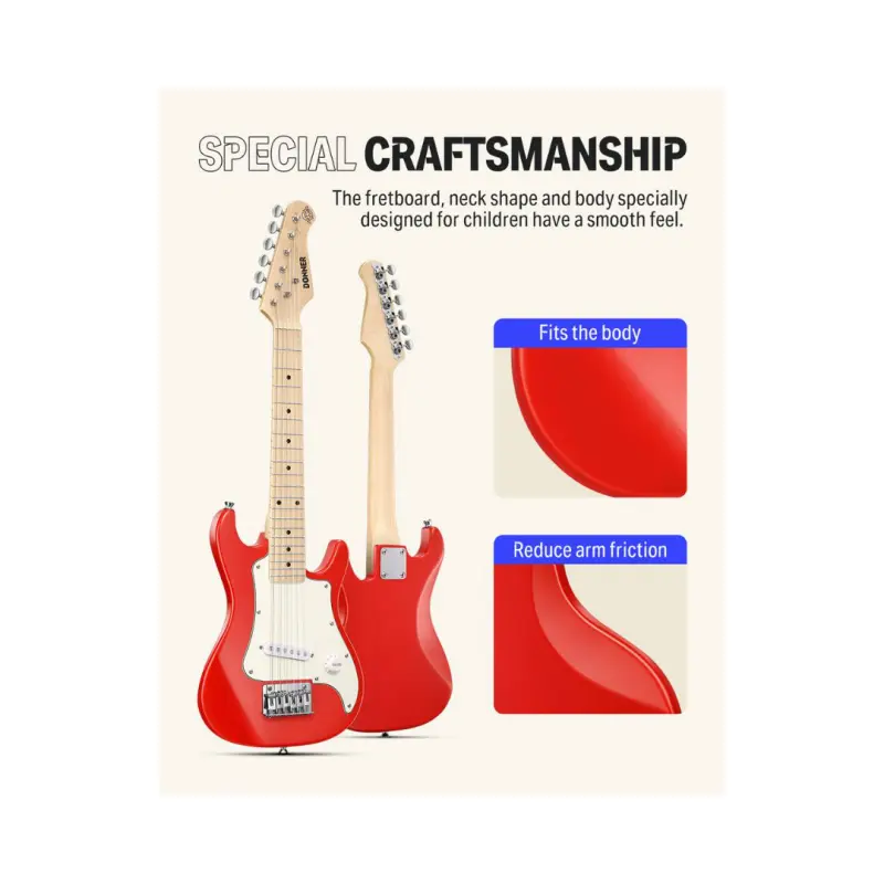 Donner DSJ-100 30 Inches Kids Electric Guitar Kit - (Red) - Image 4