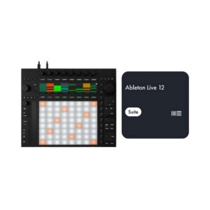 Ableton Push 3 and Live 12 Suite Bundle, showcasing music production hardware and software for creative professionals.