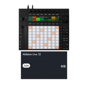 Ableton Push 3 and Live 12 Suite Bundle, showcasing music production hardware and software for creative professionals.