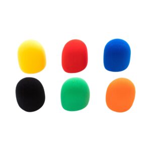 Bespeco WS06C foam microphone windscreen in assorted colors, designed to reduce wind noise during recordings.