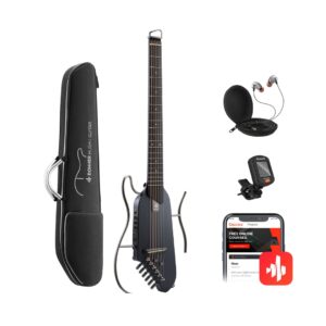 Donner HUSH-I Acoustic-Electric Travel Guitar Kit in maple black finish, designed for portability and quality sound.
