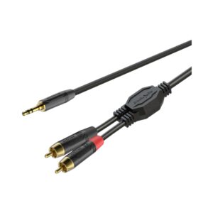 RoxTone GPTC140 audio cable, 3.5mm to dual RCA connectors, featuring gold plating for enhanced audio quality.
