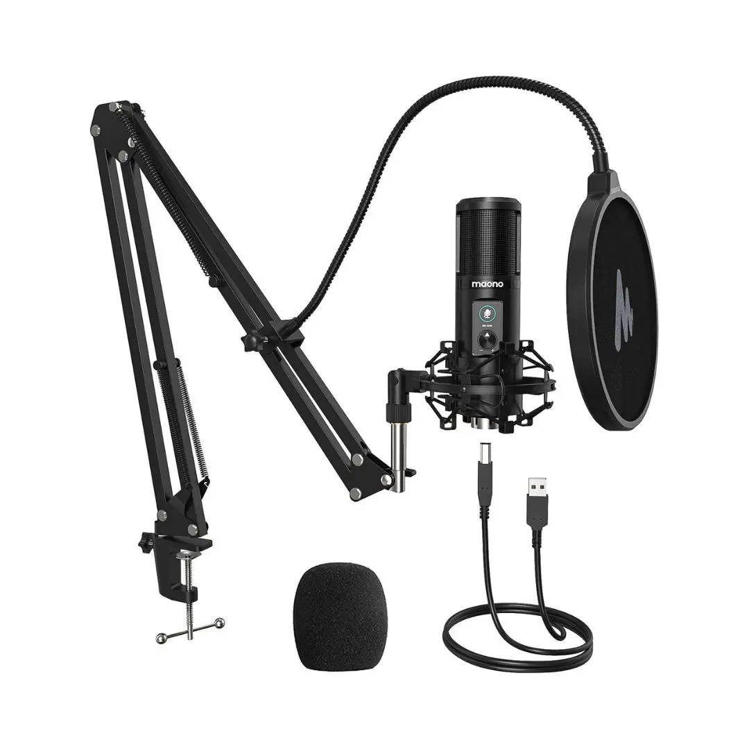 Maono AU-PM421 large diaphragm condenser USB microphone with a sleek design, ideal for high-quality audio recording.
