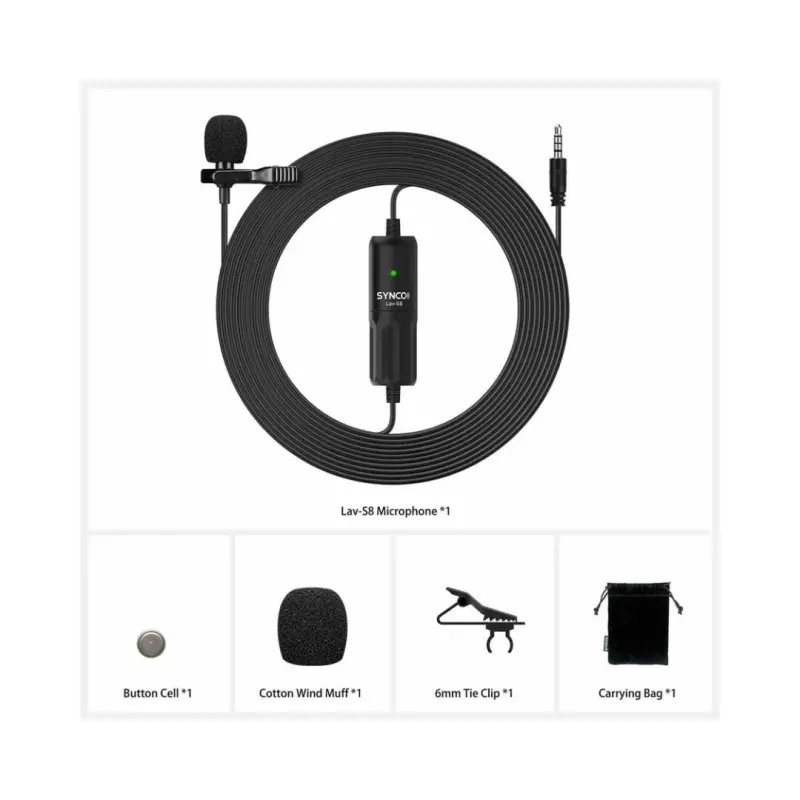 SYNCO S8 BK 8m Cable Lightweight Wired Microphone - Black - Image 2