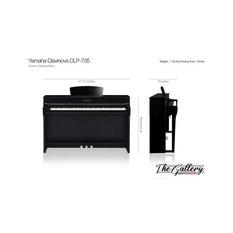 Yamaha Clavinova CLP-735 PE Digital Piano With Bench - Polished Ebony - Image 4