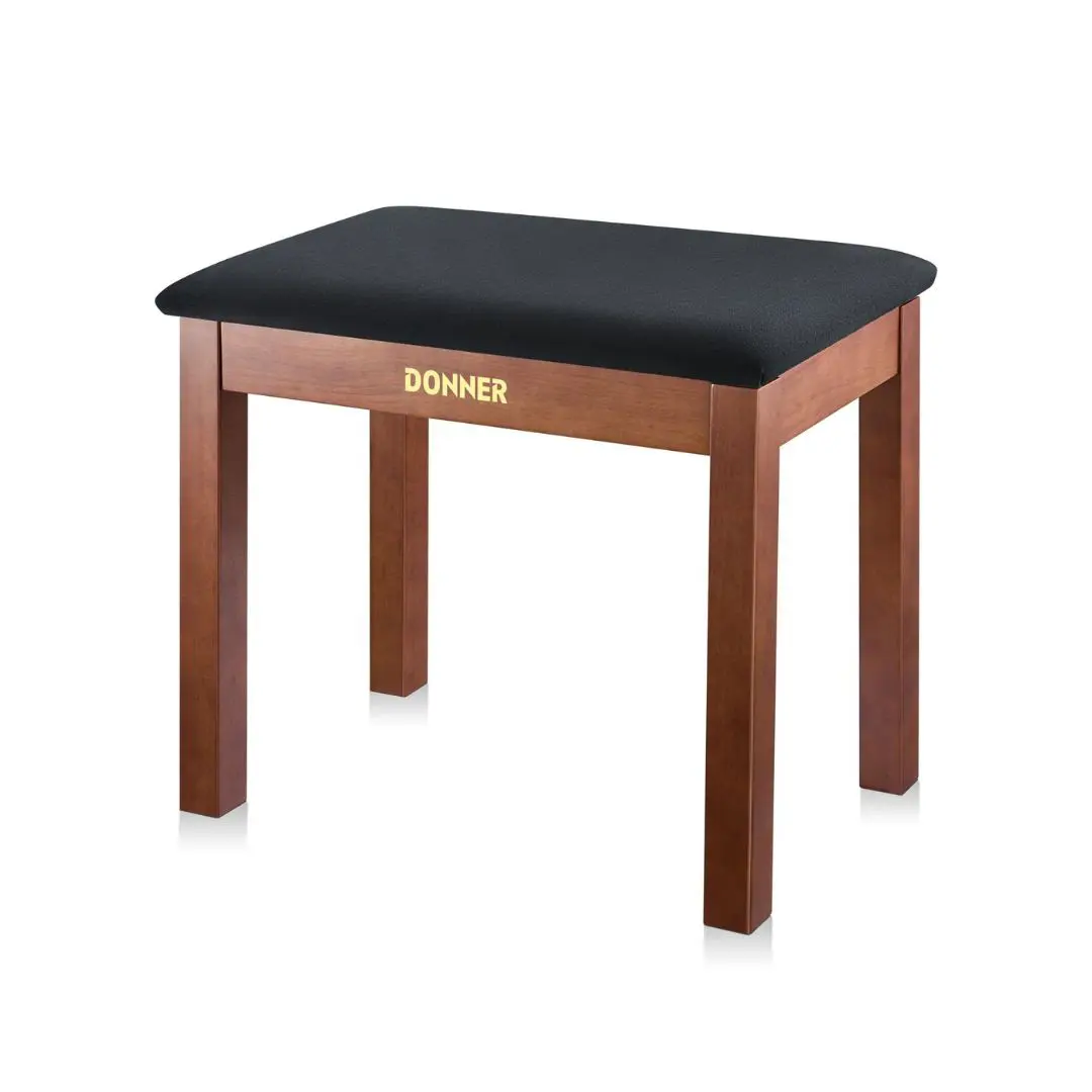 Brown Donner DKB-10 keyboard bench with storage compartment, designed for comfort and convenience in music practice.