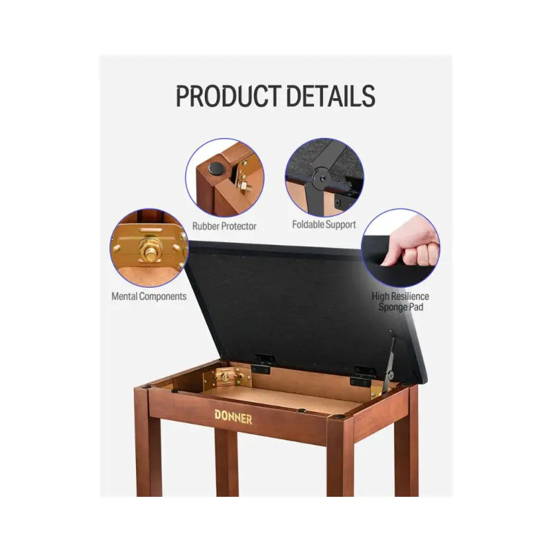 Donner DKB-10 Keyboard Bench with Storage - Brown - Image 5