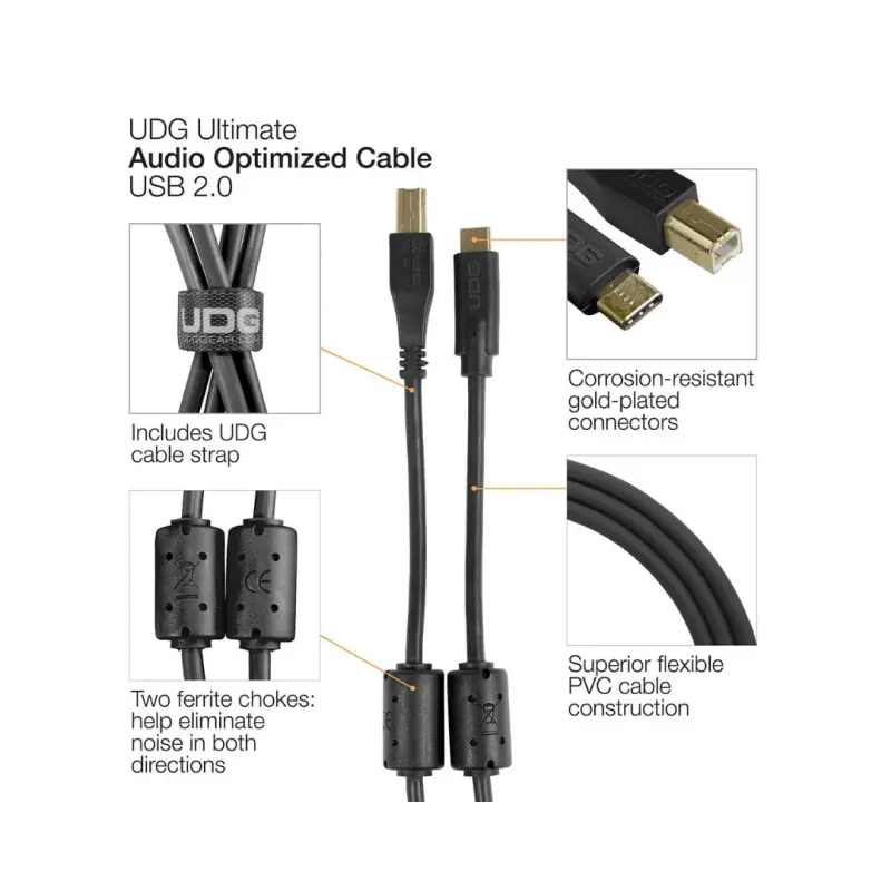 UDG Ultimate USB 2.0 C-B Straight 1.5M Audio Cable - U96001BL - Image 4