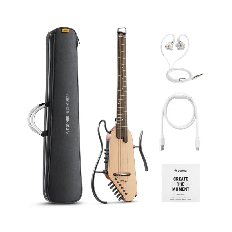 Donner HUSH-I PRO Acoustic-Electric Travel Guitar Kit - Natural Spruce - Image 2