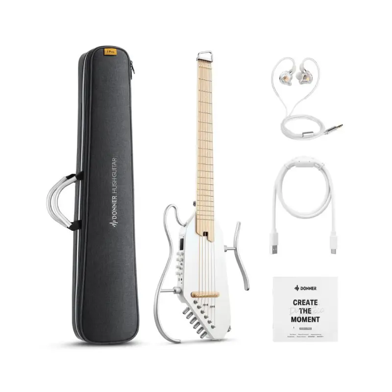 Donner HUSH-I PRO Acoustic-Electric Travel Guitar Kit - White - Image 2