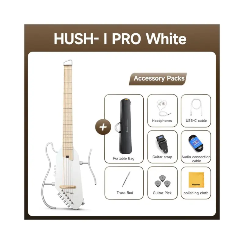 Donner HUSH-I PRO Acoustic-Electric Travel Guitar Kit - White - Image 6