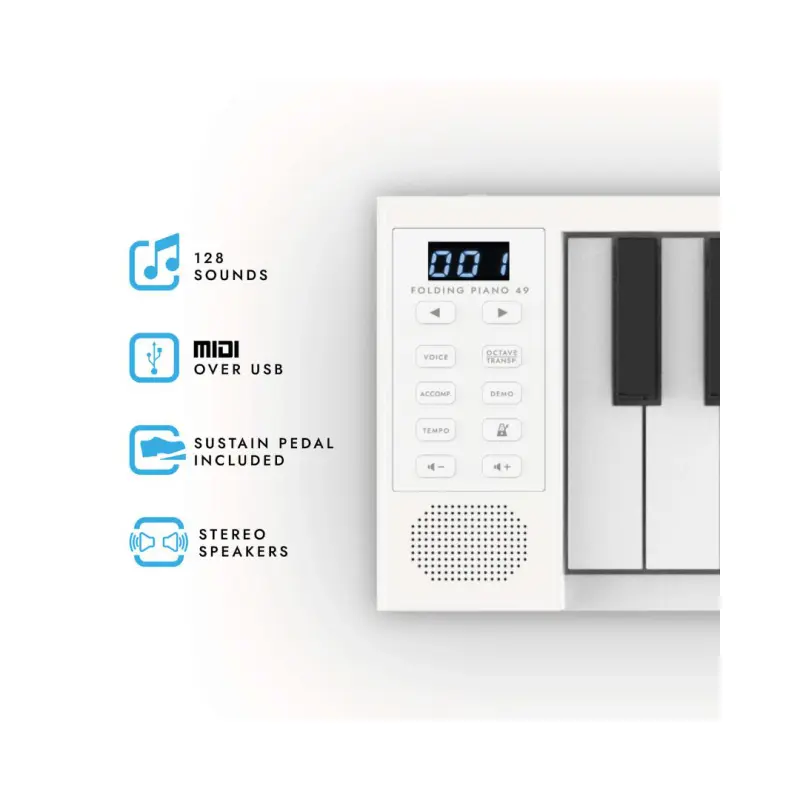 Carry-on 49 Key Folding Piano & Midi Controller – White - Image 2