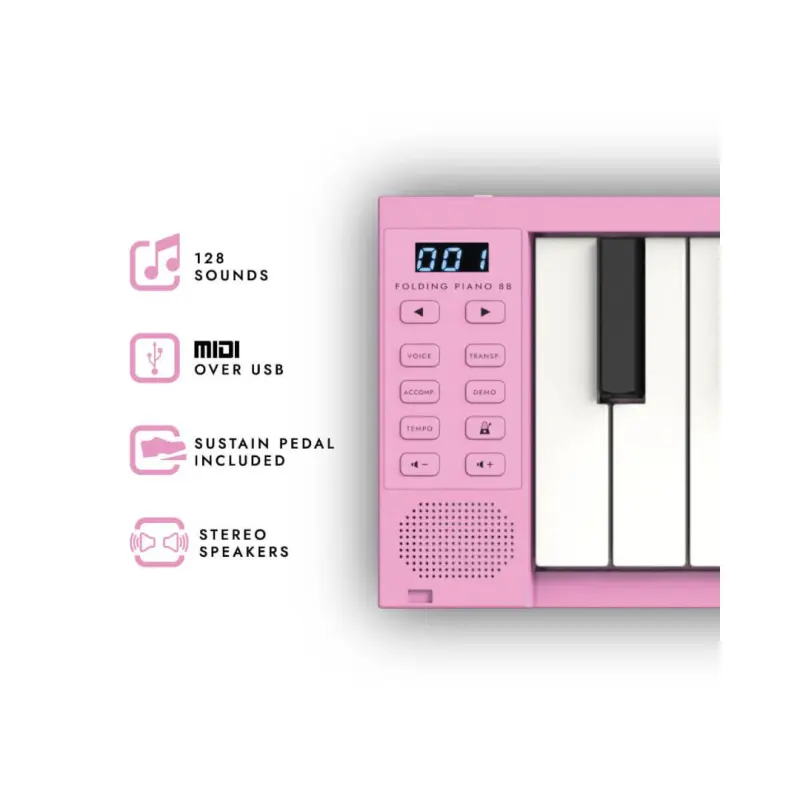 Carry-on 88 Key Folding Piano & Midi Controller – Pink - Image 2