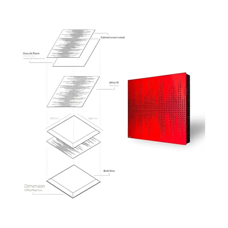 Athos 60 X 60 Acoustic Treatment Wooden Panel - Red - Image 4