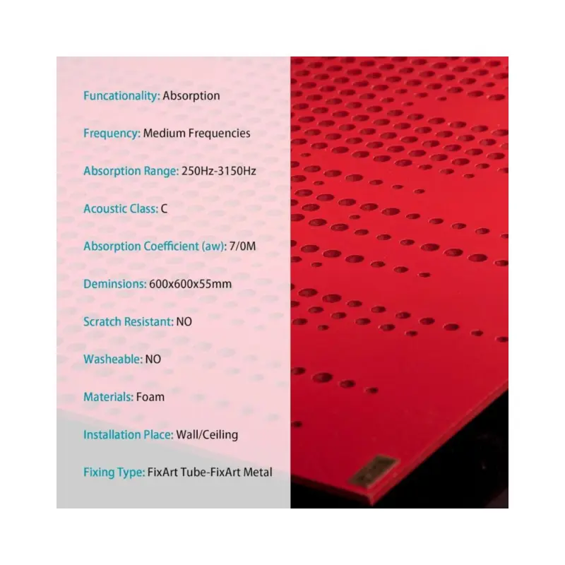 Athos 60 X 60 Acoustic Treatment Wooden Panel - Red - Image 6