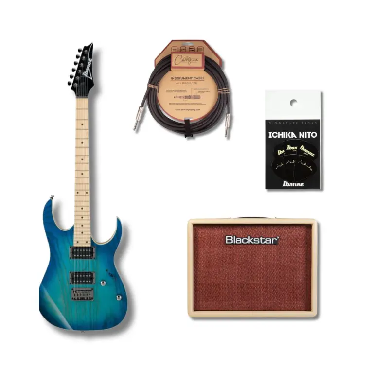 Ibanez RG421AHM Blue Moon Burst Bundle with Blackstar Debut 15E (Beige)