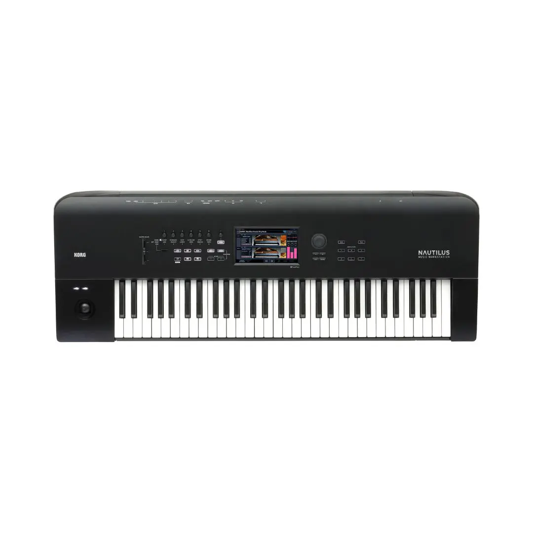 Korg Nautilus 61 synthesizer workstation keyboard with 61 keys, designed for music production and performance.