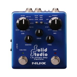 NUX Solid Studio NSS-5 pedal, a compact guitar effects pedal with a sleek design and various sound settings for musicians.