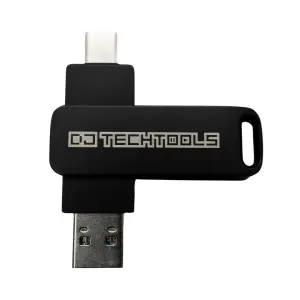Black DJTT Chroma USB drive, 128GB capacity, designed for DJs to store and transfer music files efficiently.
