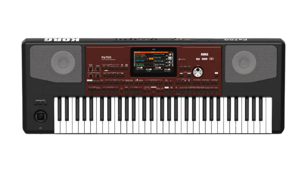 Korg Pa700 61-key professional arranger synthesizer keyboard with a sleek design and various sound options.