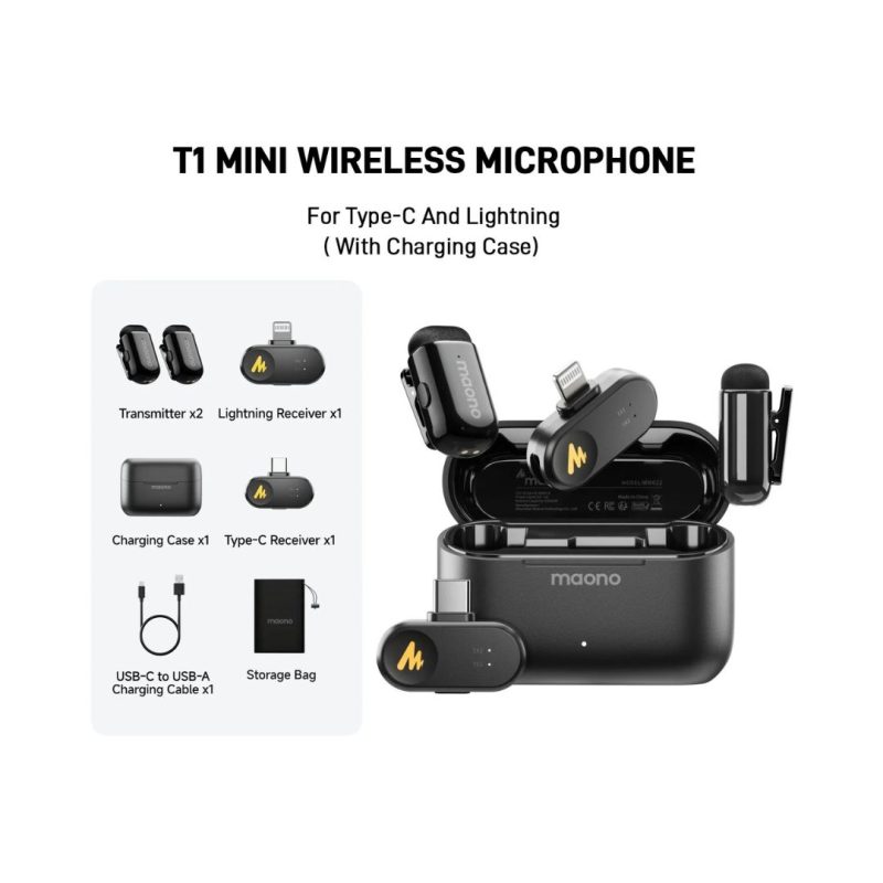 Maono WAVE T1 MINI Wireless Lavalier Microphone - USB-C & Lightning - Image 13