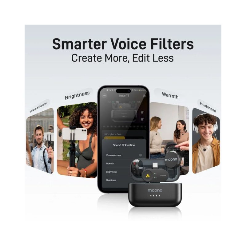 Maono Wave T5 Combo Wireless Lavalier Microphone For Camera / Lightning / Type-C - Image 6