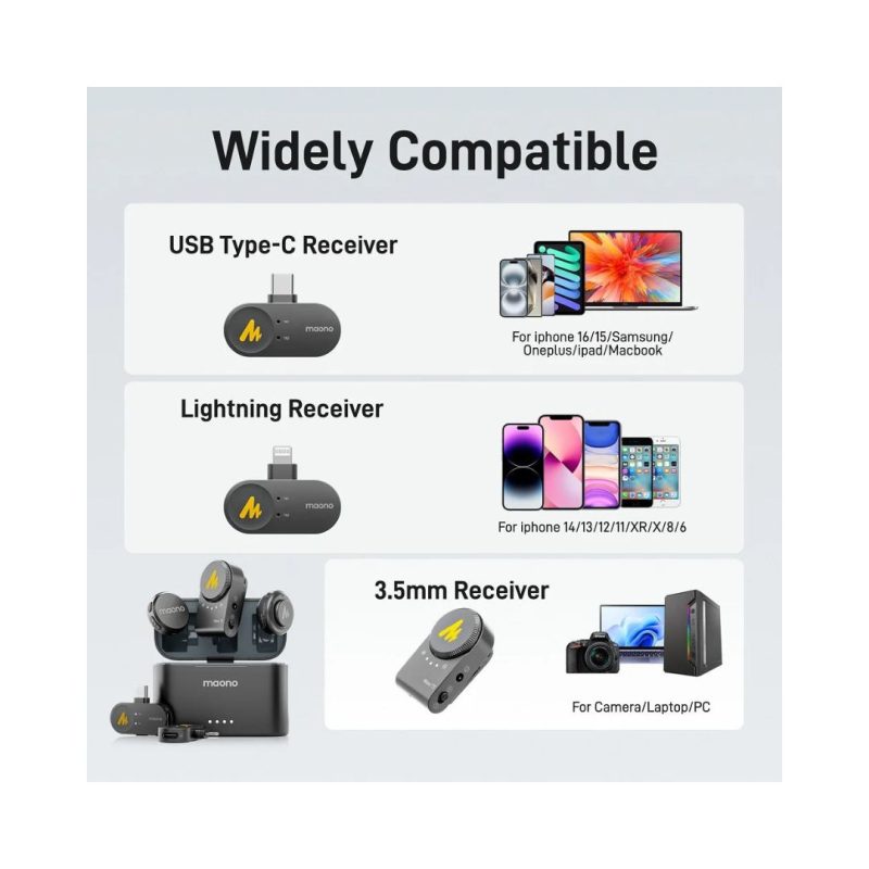 Maono Wave T5 Combo Wireless Lavalier Microphone For Camera / Lightning / Type-C - Image 7