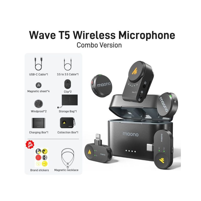 Maono Wave T5 Combo Wireless Lavalier Microphone For Camera / Lightning / Type-C - Image 8